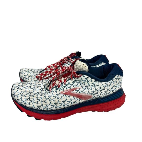 Brooks Adrenaline GTS 20 Red White Blue Stars USA Womens Running Shoes Sz 7.5 B - Picture 1 of 10